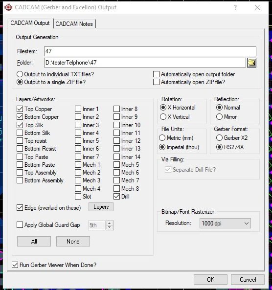 تنظیمات خروجی گربر مطابق با فرمت شرکت تکنیک مدار فدک